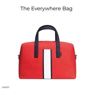 Away Red Duffel with Navy Handles and White Center Stripe